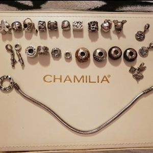 Chamilia collection Charms, Bracelet & Jewelry box.